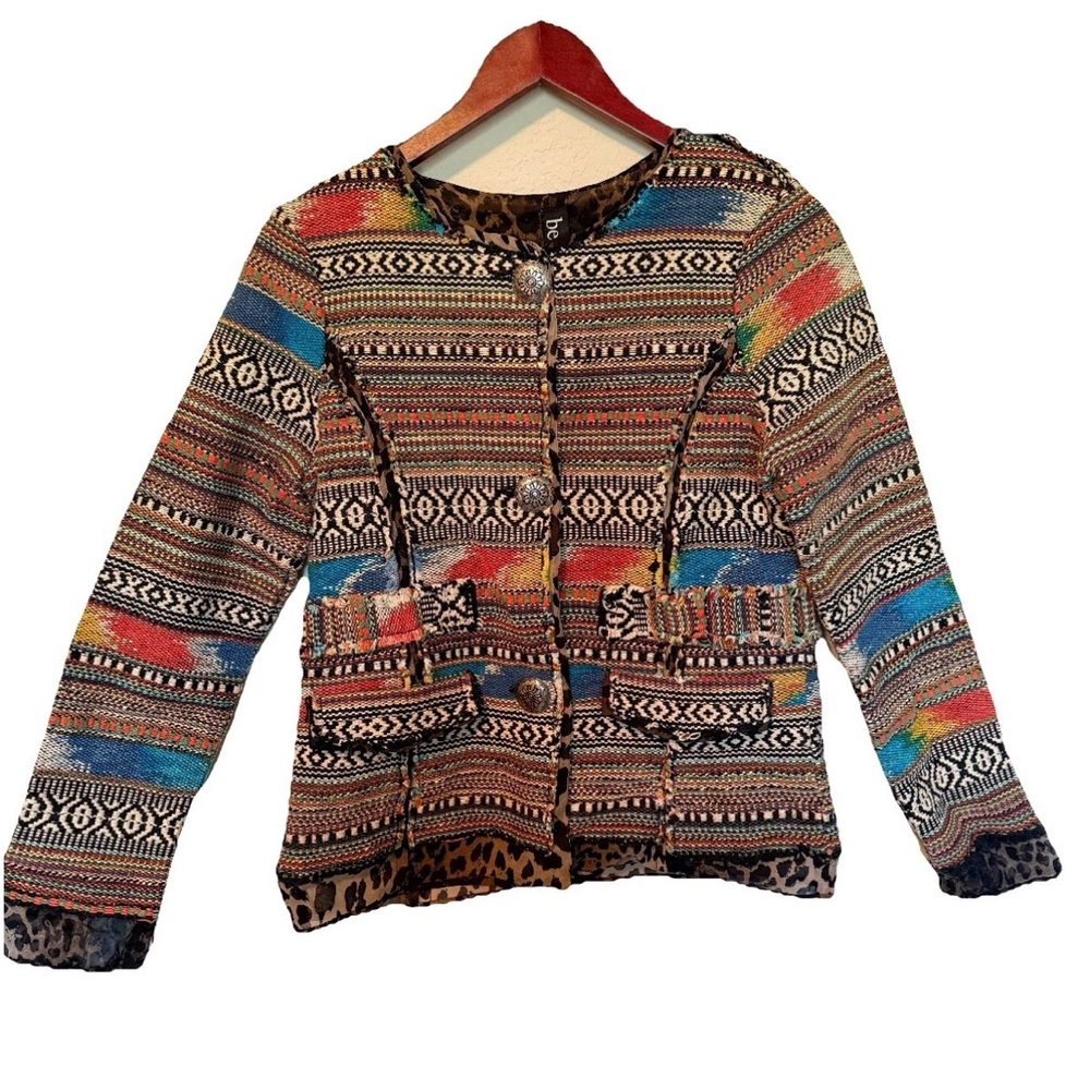 Berek Colorful Southwestern Jacquard Tapestry Blazer Jacket Leopard Print Sz S